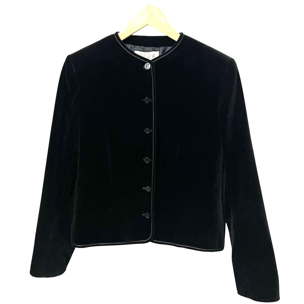 Vintage Jaeger Black Velvet Button Front Blazer Jacket Size Medium - Picture 6 of 11